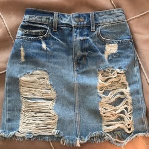 Distressed LF denim skirt